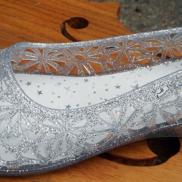 Women's Slip-On Crystal Silver Jelly Shoes Ladies Summer Beach Sandals-7 - Picture 2 of 5